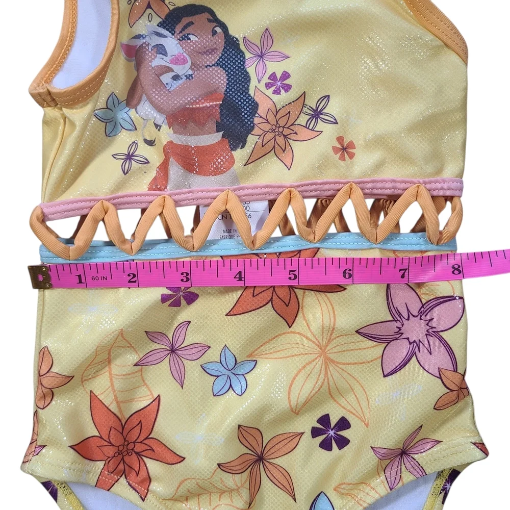 Disney Moana Swimsuit Girls 3T One Piece Yellow Floral Pua Graphic - Picture 8 of 9